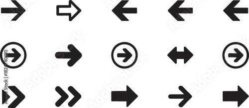Collection of black arrow icons pointing in various directions and styles pointer navigation