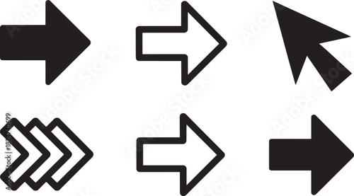 Collection of Black Arrows and Cursor Icon on White Background pointer