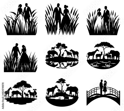 Lovebirds silhouette vector pack