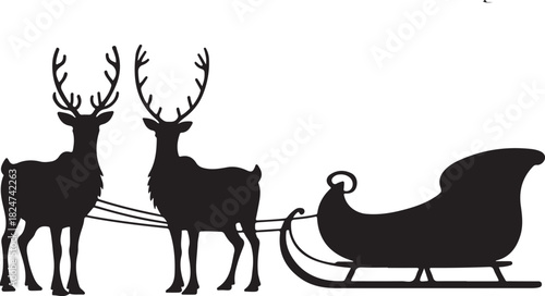 Reindeer and Santas Sleigh Silhouette Winter Holiday Christmas Theme Vector Illustration