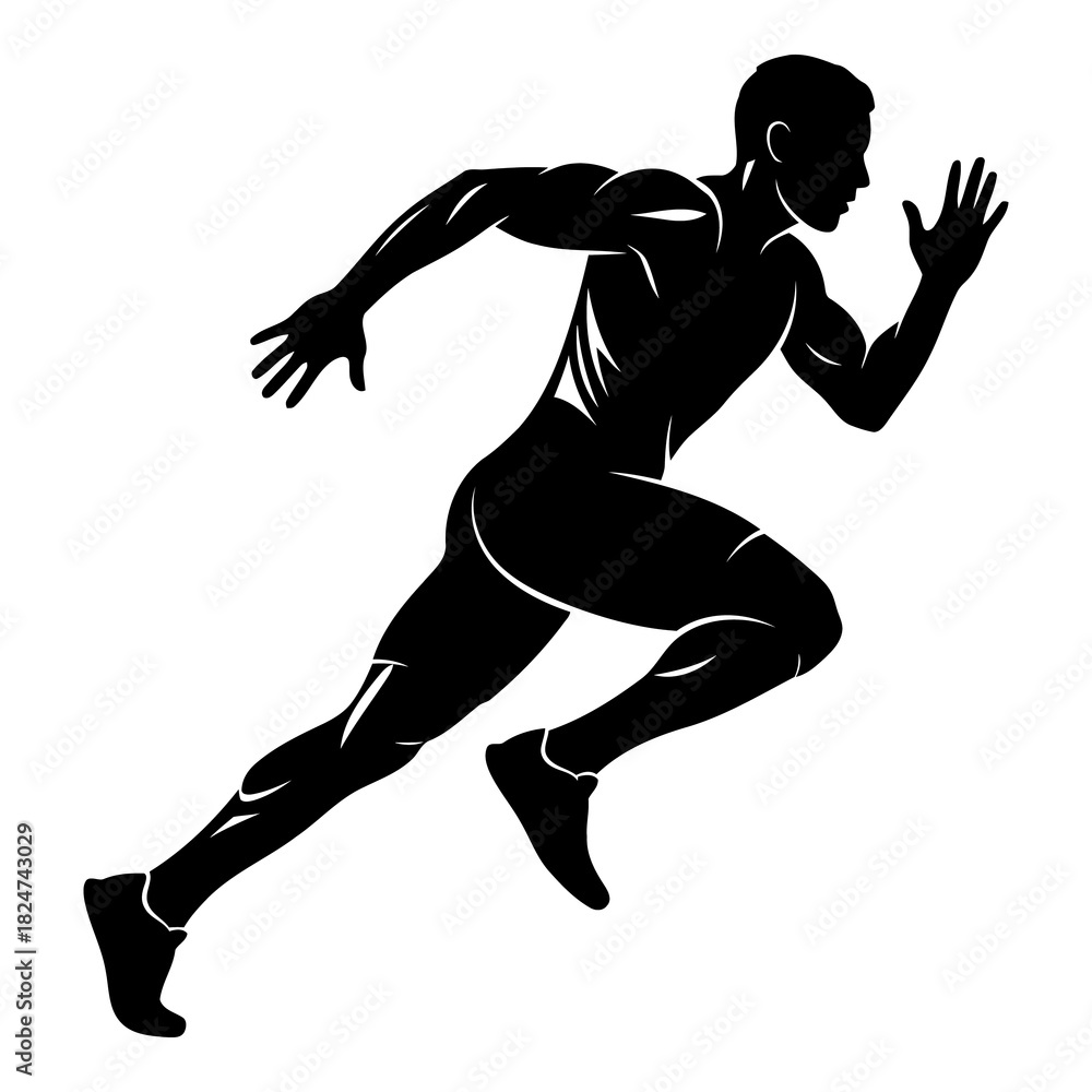 Obraz premium Black silhouette of a male runner in dynamic motion on white background running 1
