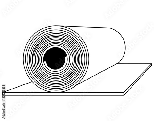 Rolled cylinder of material like paper, carpet or yoga mat hand drawn vector illustration. Black and white spiral roll sketch isolated on white background.