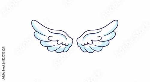 Cute cartoon angel wings with blue and pink shading isolated on white.