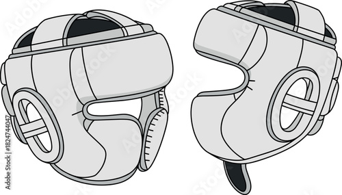Headgear, vector, illustration, sketch, outline, padded, protective, boxing, martial arts, gear, ergonomic, durable, structured, silhouette, layout, equipment, safety, combat, design