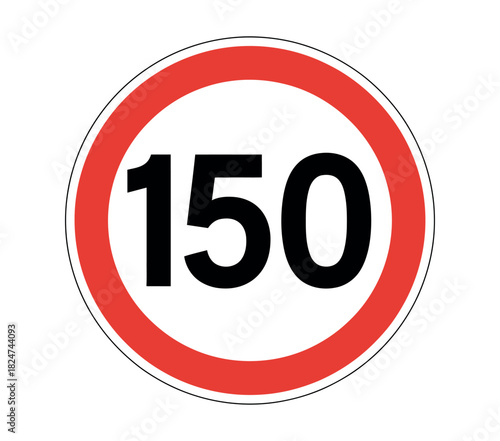 A circular traffic sign displays the number 150 with a red border indicating a speed limit.