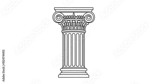 A black and white line art illustration of a classical architectural column of the Ionic order.