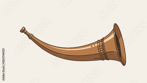 Illustration of a brown horn with a wide bell and decorative accents.