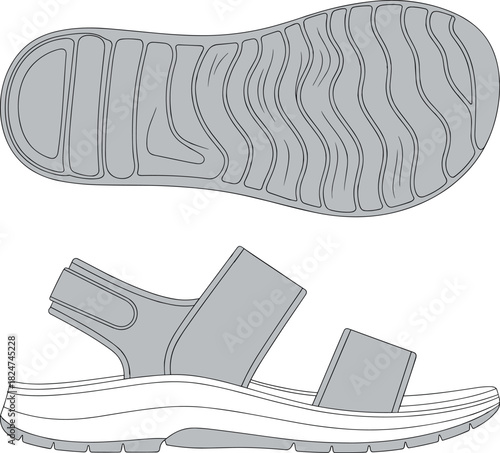 Sandal, vector, illustration, sketch, outline, footwear, fashion, sole, tread, strap, durable, ergonomic, structured, silhouette, layout, gear, design, comfort, accessory, grip, casual