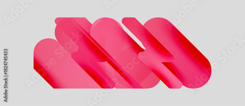 Abstract pink shapes overlap, creating dynamic composition. Minimalist design with soft shadows, clean background. Modern aesthetic.