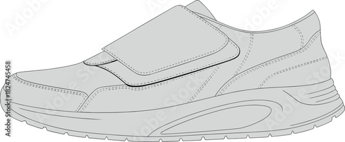 Sneaker, vector, illustration, sketch, outline, footwear, fashion, Velcro, strap, sole, durable, ergonomic, structured, silhouette, layout, equipment, design, comfort, tread, accessory, shoe