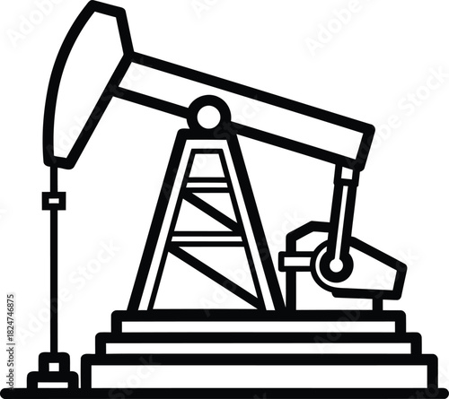Modern black line art of an oil pump jack showing energy extraction and the petroleum industry in action