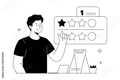 A person is rating a service with stars on a screen.