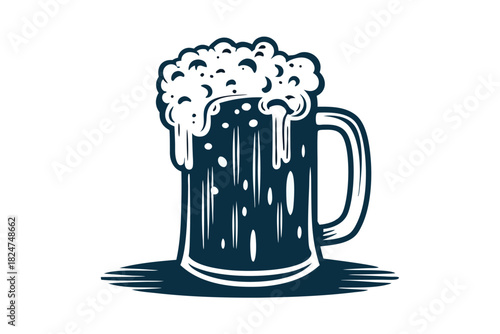 Fresh beer in glass mug overflowing with foam is ready to quench thirst