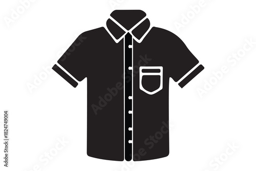 Simple black short sleeve button down shirt with pocket isolated on white background