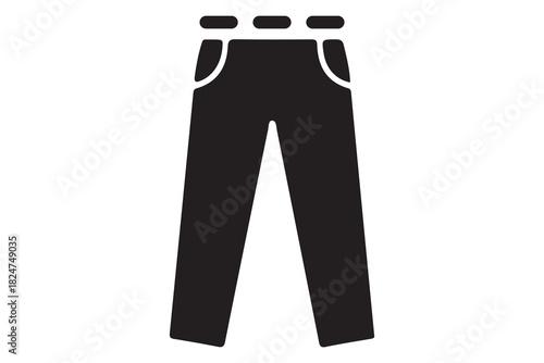 Simple black silhouette of a pair of trousers or pants with a belt isolated on white background
