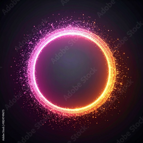 Glowing Circle of Energy Light Burst Effect Abstract Neon Frame for Digital Art and Graphic Design Projects.