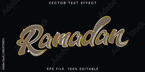 Ramadan Vector Script Text Effect Editable Typography with Brown and Gold Outline for Islamic Holy Month Greeting, Menu Design, and Arabic Event Banners