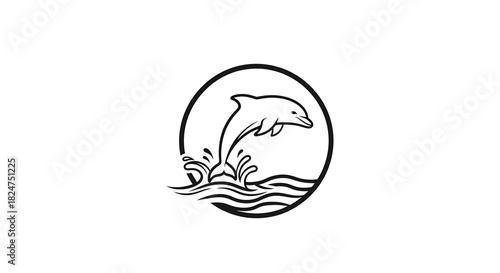 Graceful Dolphin Leaping A Black and White Aquatic Emblem