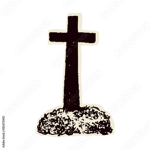 Bold black christian cross motif hand drawn vector style. Flat wooden cross or simple gravestone marker icon. For sacred holy christianity religion or catholic christ concept clip art.