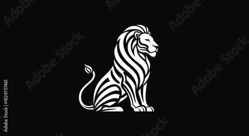 Lion with Zebra Stripes A Unique Hybrid Creation in Black and White Illustration