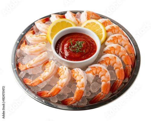 Shrimp cocktail platter seafood restaurant food isolated on transparent background
