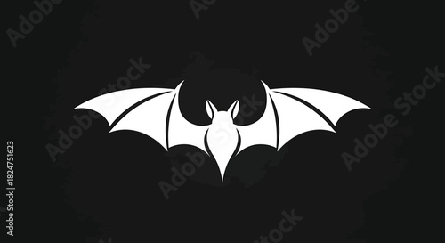 Dynamic white bat with wide wings gracefully soaring against a deep nocturnal sky, a captivating symbol of night, mystery, and flight in a minimalist design