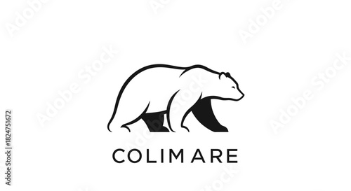 Minimalist walking bear logo design. Simple line art illustration of a wild animal symbol for a brand identity. Vector graphic icon in black and white