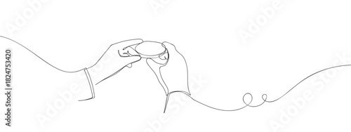 Scientist's hand holding a tray of germs, in one continuous line. line design vector illustration Editable stroke.