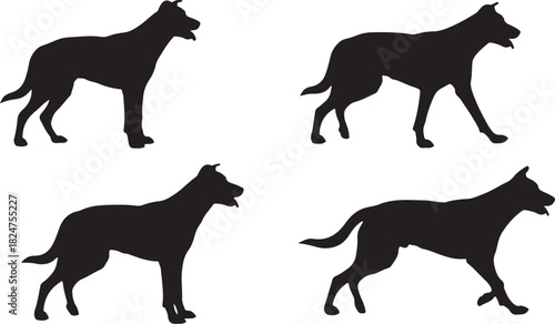 Four Black Silhouette Dog Poses Standing And Walking On White Background dogs animal on transparent background