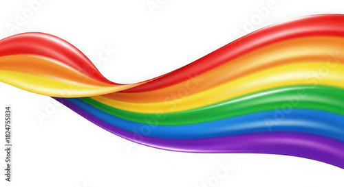 A vibrant rainbow ribbon flowing across a  transparent background 