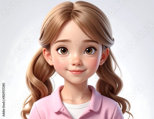 Charming cartoon girl with blonde hair and a kind smile portrait illustration