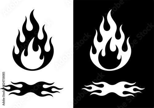 Orange flame icon set with stylized burning elements