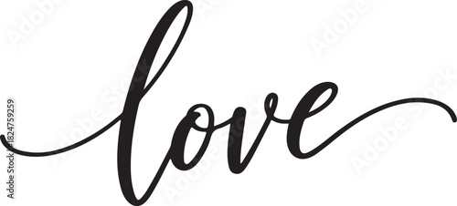Black script calligraphy word Love on a white background affection romance