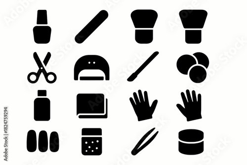 Silhouette icons of nail care and beauty tools collection