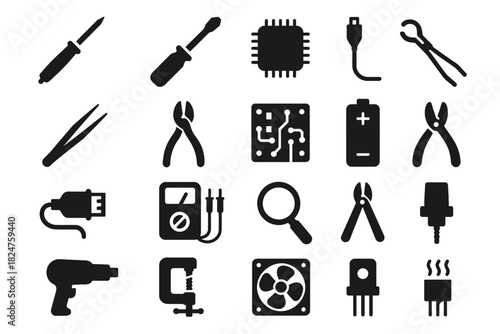 Collection of electrical tools and components icons