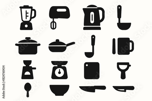 Silhouette icons of kitchen appliances and utensils