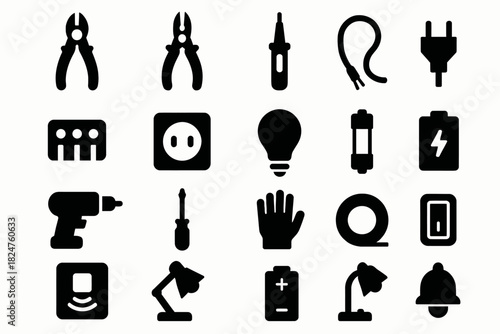 Silhouette icons of electrical tools and components