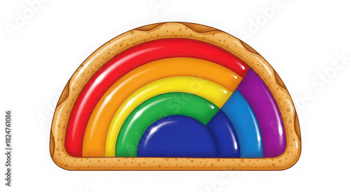 A colorful rainbow arch with red orange yellow green blue purple in a tan border on a transparent  background