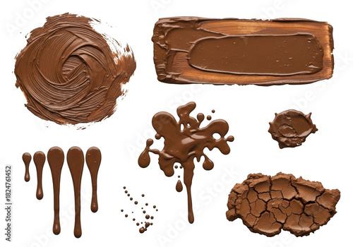 Various chocolate textures and forms isolated on transparent background