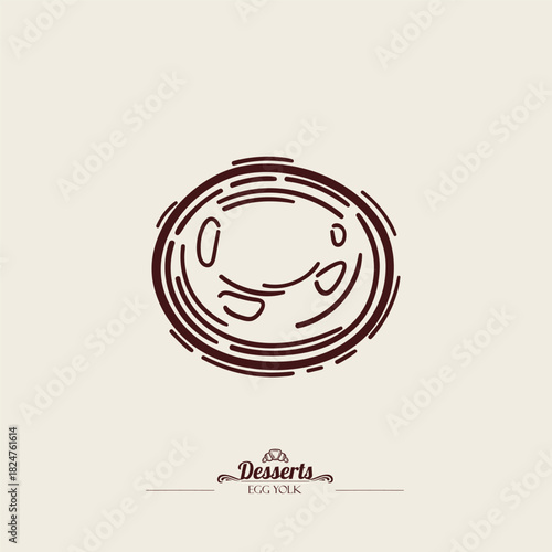 Line drawing of a chicken yolk. Round shiny yolk separated from egg white