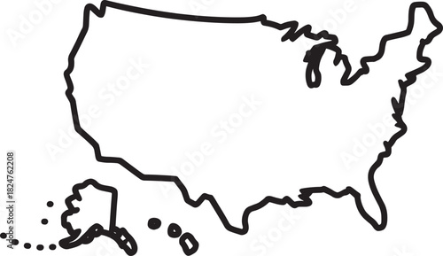 Outline Map of the United States with Alaska and Hawaii America