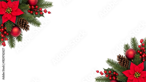 Christmas Corner Decoration with Poinsettia and Ornaments