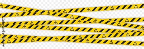 Yellow caution tape with black stripes. Caution tape PNG. Caution tape for marking hazardous areas on a transparent background.