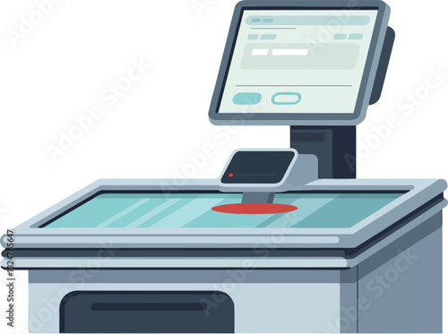 Point of Sale System with Barcode Scanner for Retail or Grocery Shop Payment Vector Illustration 