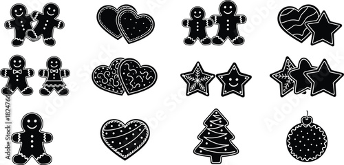 Christmas cookie clipart set with gingerbread men, heart cookies, star biscuits, holiday treats, festive seasonal dessert illustrations