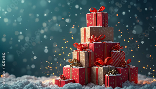 Wallpaper Mural Stack of Christmas Gifts in Snow with Bokeh Lights Torontodigital.ca