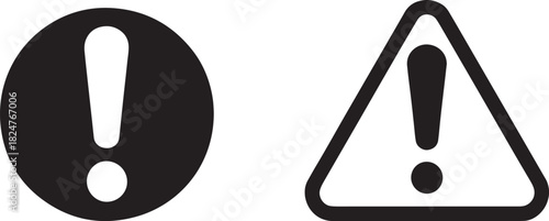 Two Exclamation Mark Warning Symbols in Black and White on Transparent Background Keywords: warning