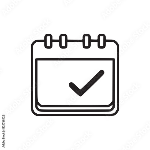 Calendar icon with a check mark in black and white representing a completed task or scheduled event