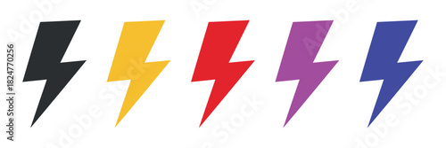 Set of Colorful Lightning Bolt Vector Icons