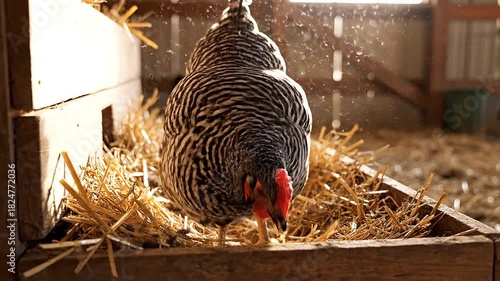 Barnyard scenes feature a clucking cinematic shots of hen home